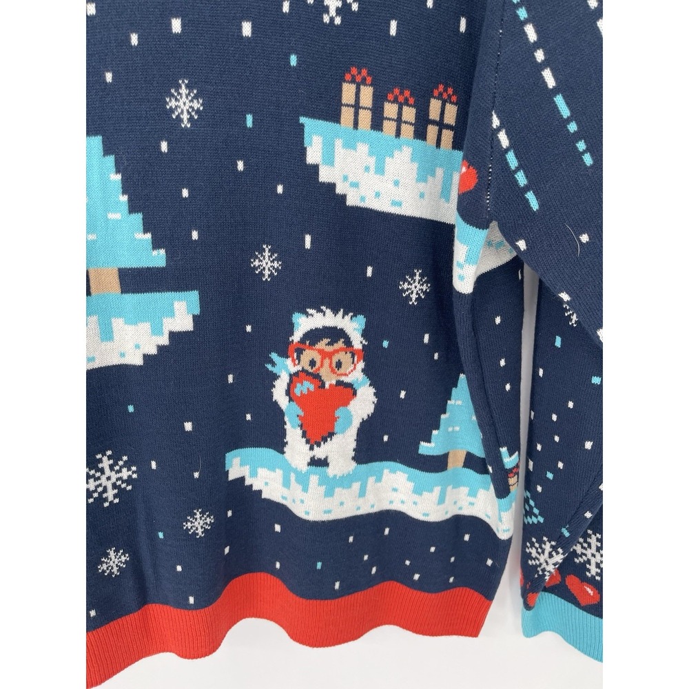Ugly Christmas Sweater Jumper Adult XXLSnowflakes Hearts Cat Red Glasses Snow - Picture 4 of 5